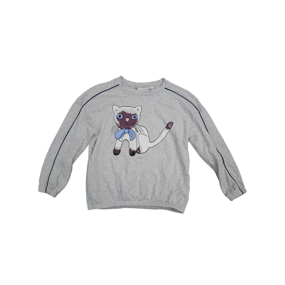 Mini Rodini Kids Grey Siamese Cat Organic Cotton Sweatshirt US 7-9YRS unisex